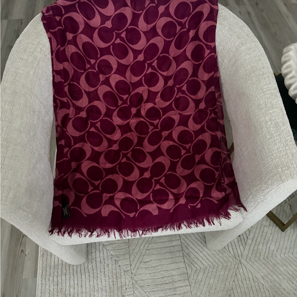 Coach Burgundy Patterned Scarf thin